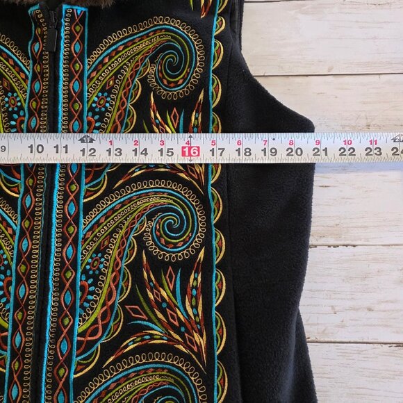 Vintage Bob Mackie Wearable Art Embroidered Faux Fur Fleece Vest Dopamine Med - Picture 7 of 10